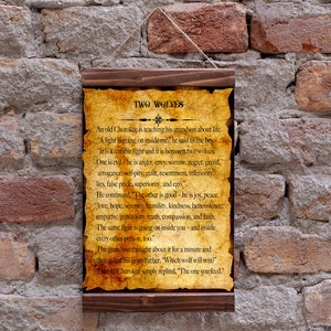 二匹のオオカミの物語 ウォールアート 引用 チェロキーの物語 ネイティブアメリカンの引用 賢明な本の引用 知恵 木製フレーム キャンバスプリント