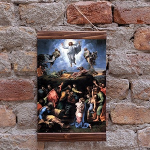 The Transfiguration (1520) by Raphael, Christian Catholic Religion Wood Framed Canvas Print