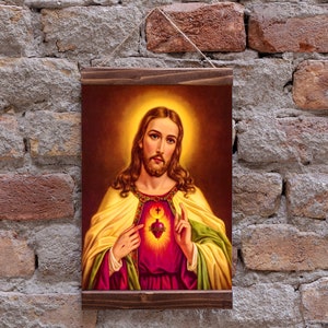 Jesus Christ Sacred Heart Of Jesus Wood Framed Canvas Print, Perfect Christian Gift