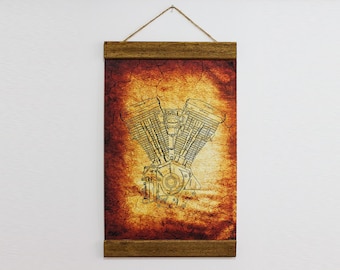 Lámina del motor de Harley Davidson, plano mecánico, decoración de pared para garaje