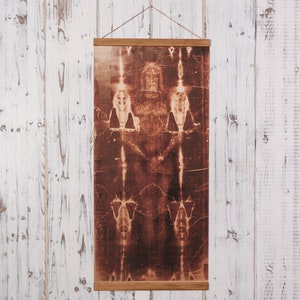 Das Grabtuch von Turin Heiliges Leinen von Jesus Christus, Sohn Gottes Holzgerahmter Leinwanddruck, extragroßer Leinwanddruck bis zu: 90 cm x 44 cm