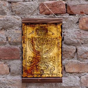 SHIVITI Ancient Hebrew Kabbalah Protection Charm Talisman Wood Framed Canvas Print, Judaism Talmud Amulet Housewarming Gift