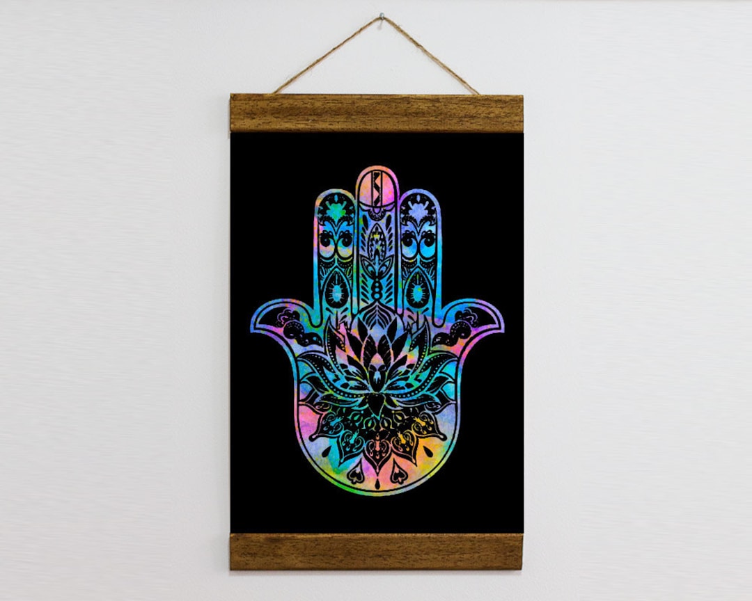 Watercolor Hamsa Hand Evil Eye Protection Talisman Wood Framed Canvas ...