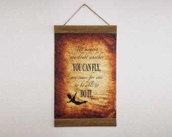 Peter Pan Quote Wood Framed Canvas Print, Aged Nursery Decor