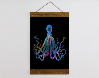 Octopus Watercolor Wood Framed Canvas Print Poster, Nursery Decor Octopus Art Nursery Wall Art, Ocean Theme Sea Animal Wall Art
