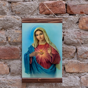 The Immaculate Heart of Mary Roman Catholic Christian Icon , Mother of Jesus Wood Framed Canvas Print