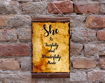 She is fearfully and wonderfully made, Psalm 139:14, Nursery decor Scripture Art, Wood Framed Canvas Print