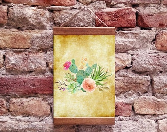 Suculentas Vintage Botanical Wood Framed Canvas Print, Plant Print Floral Print Vintage Art Canvas Wall Decorat Botanical
