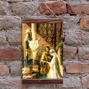 Regalo de boda de la boda de José y María, regalo de aniversario basado en una tarjeta sagrada vintage Impresión de arte católico Impresión de lienzo enmarcada en madera
