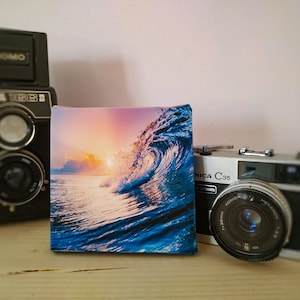 Tropical Wave Tube Sunset Landscape Painting Small Canvas Print, Print on Tiny Canvas, mini canvas 4&quot; x 4&quot; (10cm x 10cm) print