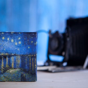 Vincent Willem Van Gogh - Noite estrelada sobre o Ródano Pequenas impressões em tela, impressão em tela minúscula, mini tela 4 "x 4" (10 cm x 10 cm) impressão