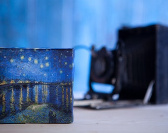 Vincent Willem Van Gogh - Starry Night Over the Rhone Small Canvas Prints, Print on Tiny Canvas, mini canvas 4" x 4" (10cm x 10cm) print