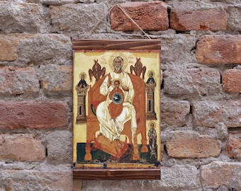HOLY TRINITY ICON by Rublev Andrei, Greek Orthodox Icon Christian Religion Wood Framed Canvas Print