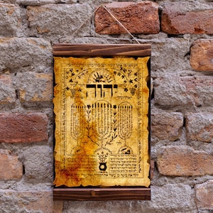 SHIVITI Ancient Hebrew Kabbalah Protection Amulet Wood Framed Canvas Print, Kabbalah Talisman Charm, Judaica  Wall Art Decor Gift
