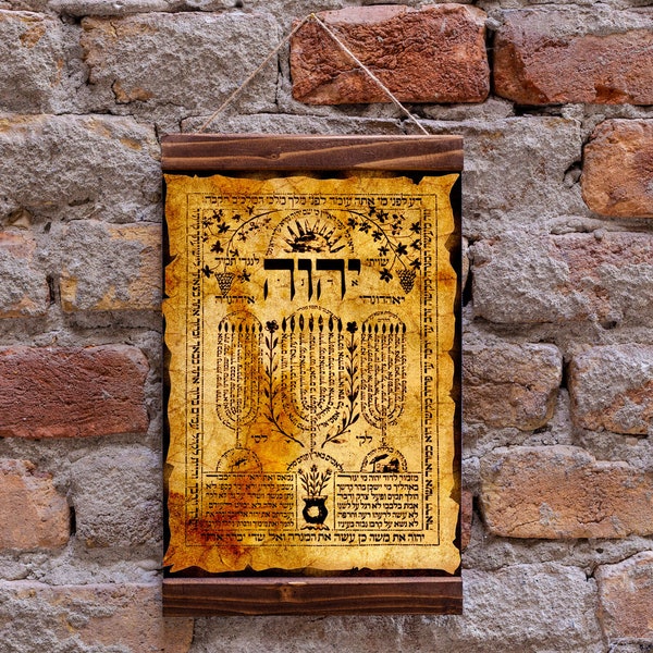 SHIVITI Ancient Hebrew Kabbalah Protection Amulet Wood Framed Canvas Print, Kabbalah Talisman Charm, Judaica  Wall Art Decor Gift