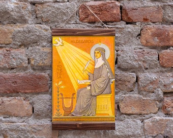 Santa Ildegarda - Santa Ildegarda - Ildegarda di Bingen - Sancta Hildegardis Icona Cattolica Romana Legno Incorniciato Stampa su tela