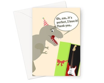 T-rex Birthday Guitar Short Arms A5 Greeting Card Cute Funny Dinosaur Fan Wrong Incorrect Gift