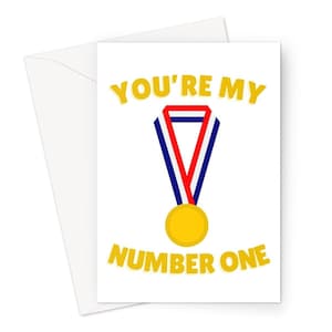 Sei il mio numero uno A5 biglietto di auguri anniversario compleanno congratulazioni carino amore Olimpiadi fan medaglia d'oro primo sport atleta corsa