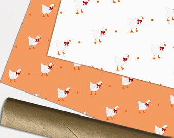 Goose With Bow Rolled Tube Wrap - 1 2 5 METRE ROLL or 1 SHEET - Wrapping Paper Christmas Birthday Gift Wrap Funny Naughty Game Meme Geese