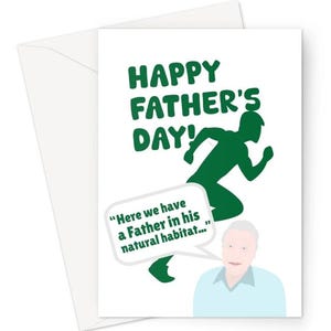 Happy Father's Day Running Dad A5-wenskaart Happy Father's Day grappige kinderen jeugd David Attenborough TV natuurlijke habitat Meme Runner