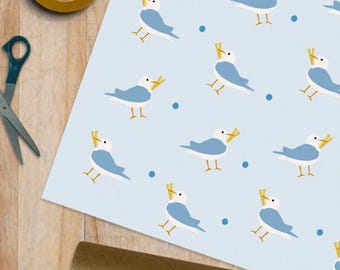 Seagull With Chips Rolled Tube Wrapping Paper - Sheet or Rolls - Birthday Gift Wrap Funny Seaside UK British Birds Beach