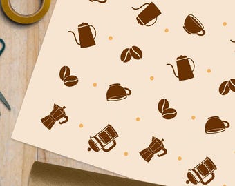 Coffee Pots and Presses Rolled Tube Wrapping Paper - Sheet or Rolls - Birthday Gift Wrap Beans French Percolator Fan Brew Espresso