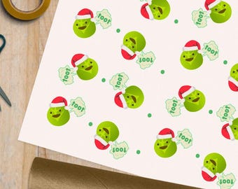 Sprouts Farting Christmas Hat Rolled Tube Wrapping Paper - Rolls or Sheet - Xmas Gift Wrap Funny Silly Toot Dinner Food Cartoon