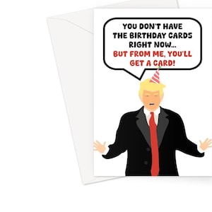 Je hebt de verjaardagskaarten nu niet in huis.. Maar van mij ontvang je een kaart A5-wenskaart VS grappig gek Trump