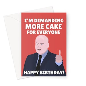 Je demande plus de gâteau pour tout le monde Joyeux anniversaire A5 Carte de vœux Drôle Mick Lynch Syndicat Grève des chemins de fer Politique Tory Train Picket Meme