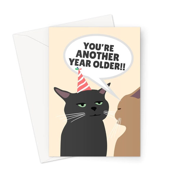 You're Another Year Older A5 Greeting Card Funny Meme Zoned Out Annoyed Black Cat Video Birthday Pets Unimpressed TikTok Social Media Trend