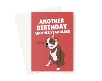 Another Birthday, Another Year Older Crying Sniffing Dog A5 Greeting Card Funny Meme Social Media