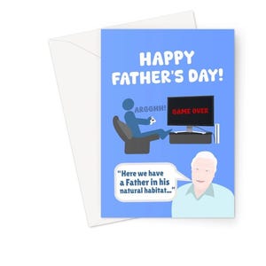 Bonne fête des pères, papa joueur A5, carte de voeux Bonne fête des pères, drôle d'enfants, David Attenborough, habitat naturel, meme