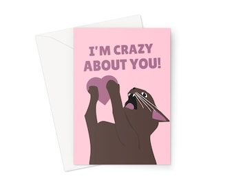 I'm Crazy About You A5 Greeting Card Anniversary Screaming Cat Funny Meme Social Media Yelling Cute