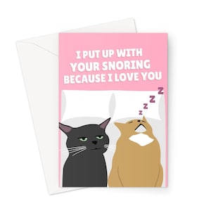 Je supporte tes ronflements parce que je t'aime Carte de voeux A5 Anniversaire Anniversaire Couples Chat dormant en colère Drôle Meme Réseaux sociaux