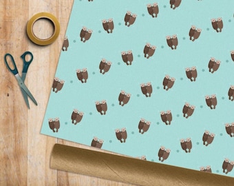 Otters Holding Hands Rolled Tube Wrapping Paper - 1 2 5 METRE ROLL or 1 SHEET - Birthday Valentine's Gift Wrap Print Cute Kawaii Animals