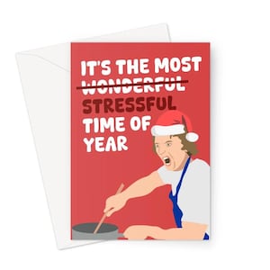 It's the most stressful time of the year A5-wenskaart kerst karmijnbeer schattig grappig meme sociale media beroemdheden kerstmuts diner chef-kok