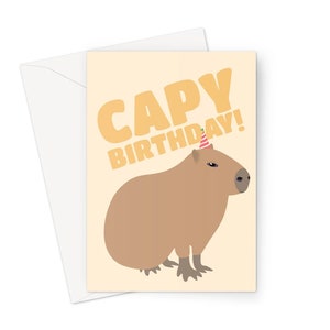Tarjeta de felicitación de cumpleaños de capibara A5, regalo de amor para fanáticos, meme divertido, animal de zoológico de capibara, naturaleza salvaje, juego de palabras lindo