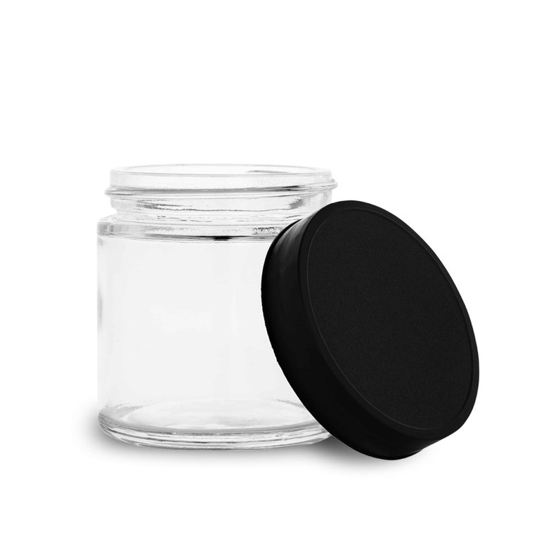 Round Clear Glass Jar 3oz With Black Lid Etsy