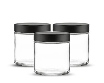 Round Clear Glass Jar 3oz with Black Lid