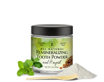 All Natural Remineralizing and Strengthening Tooth Powder Hydroxyapatite Mint & Myrrh 2oz (60g) Glass Jar - Over 200+ brushings