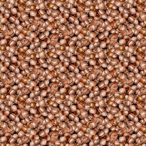 May include: A dense, repeating pattern of numerous brown acorns, each featuring a smooth, rounded nut and a textured, scaly cap. The composition is filled with these natural elements, showcasing varied shades of tan, light brown, and dark brown.