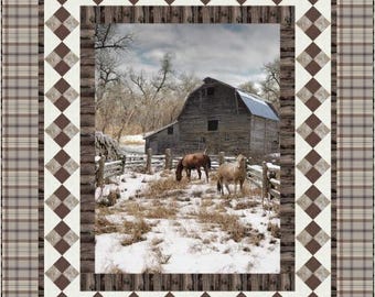 East Bend Quilt Kit - Fabrics from the Winter Wind Stables collection by Hoffman CA Fabric - Bear Hug Quiltworks  pattern -62" x 74"