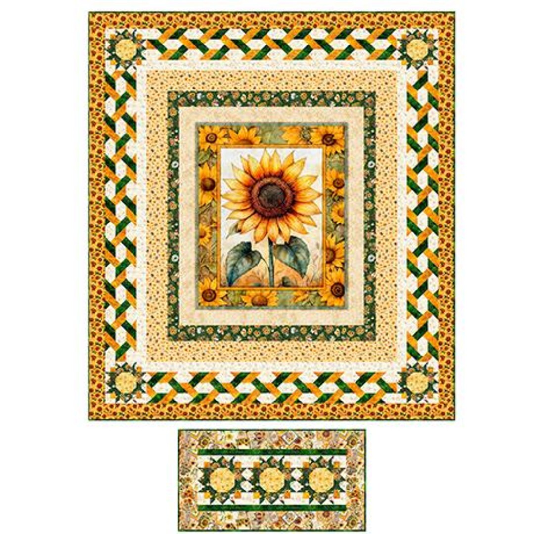 Sunflower Award Quilt With Table Runner Kit-featuring Sunflower ...