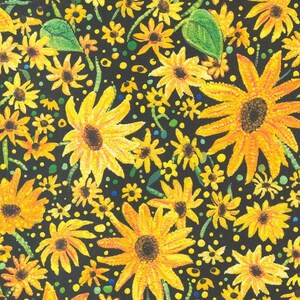 Enchanted Dreamscapes - &quot;Sunflowers Black&quot; - 51261 13 - by Ira Kennedy for Moda