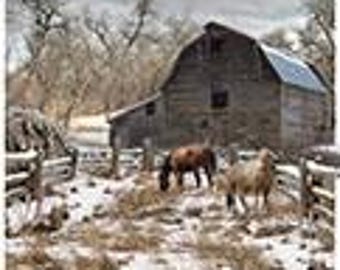 Winter Wind Stables - Digital Panel - Y5782-725 Pasture - from Hoffman Fabric - 34" x 43"