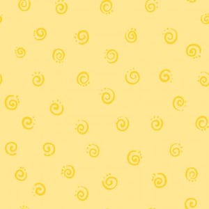 May include: A seamless pattern featuring a light yellow background with scattered yellow spiral designs. Each spiral has a small cluster of dots near it, creating a playful and whimsical aesthetic. The design is simple and repetitive.