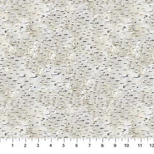 May include: White fabric with a birch bark pattern. The fabric has a subtle texture and a light gray background.