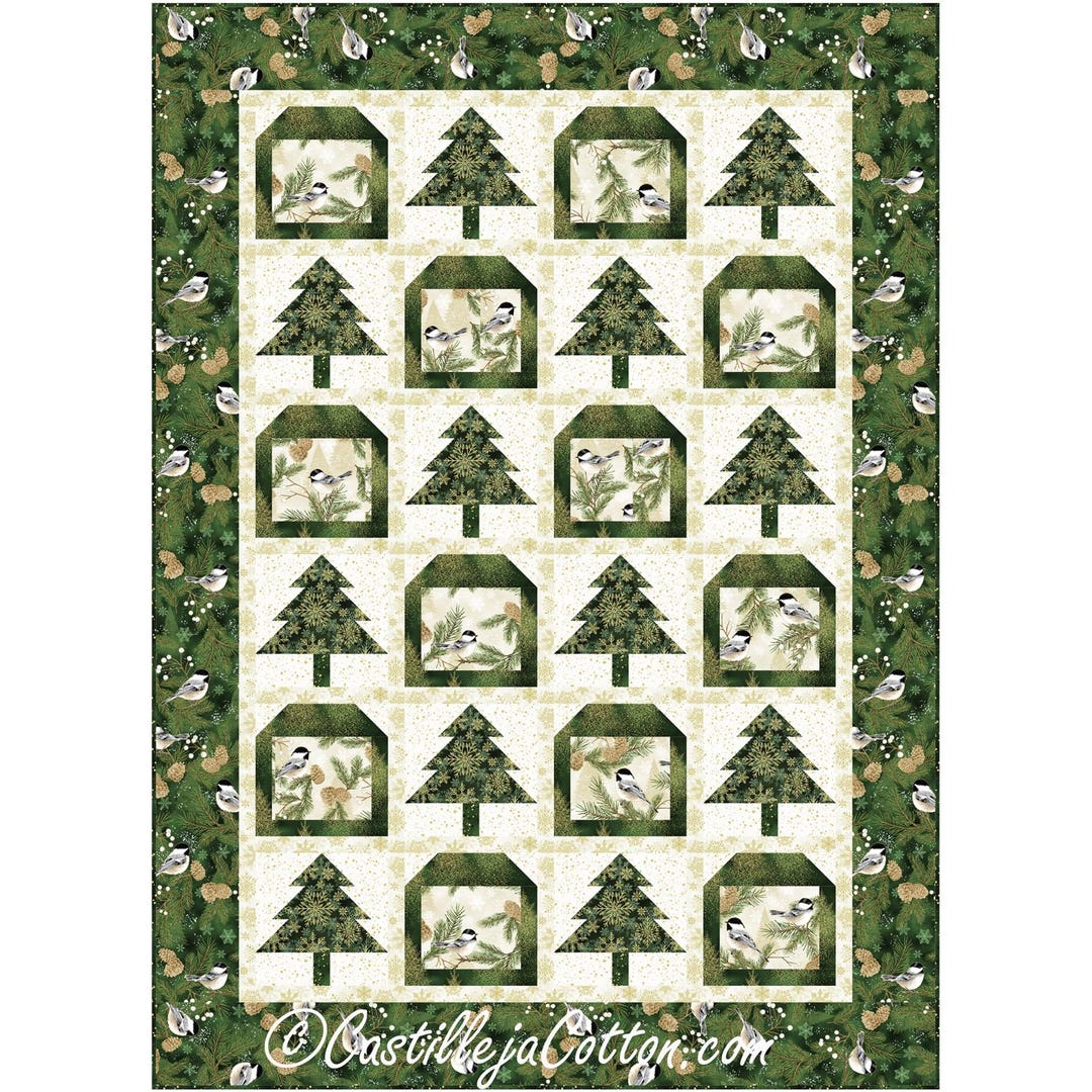 Tree Quilt Kit Chickadees and Trees Quilt Kit - CJC 5536-2- Hoffman Fabric - 47
