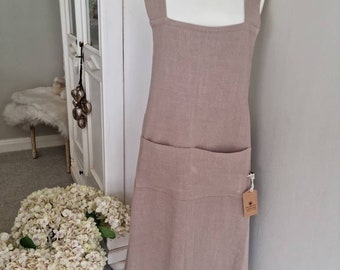 Stone Washed Linen, French Style Artisan Apron in Taupe