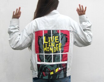 Hand Painted Jean Jacket, Oversized Denim Jacket, Distressed Denim Jacket, Custom Denim Jacket, Denim Jacket Women, Handmade Jacket, Jacket